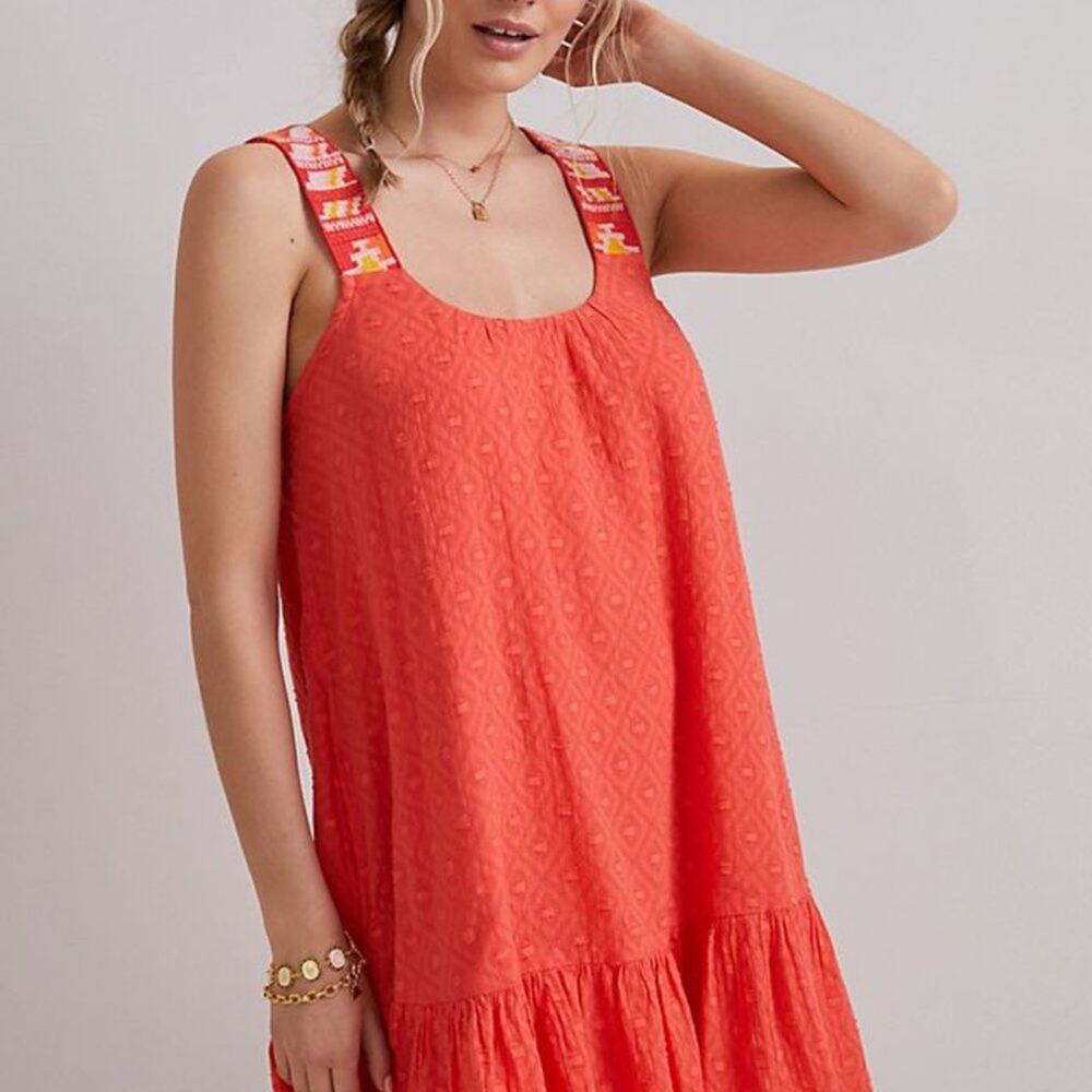 Anthropologie embroidered strap ruffle hem sleeveless dress sz XS